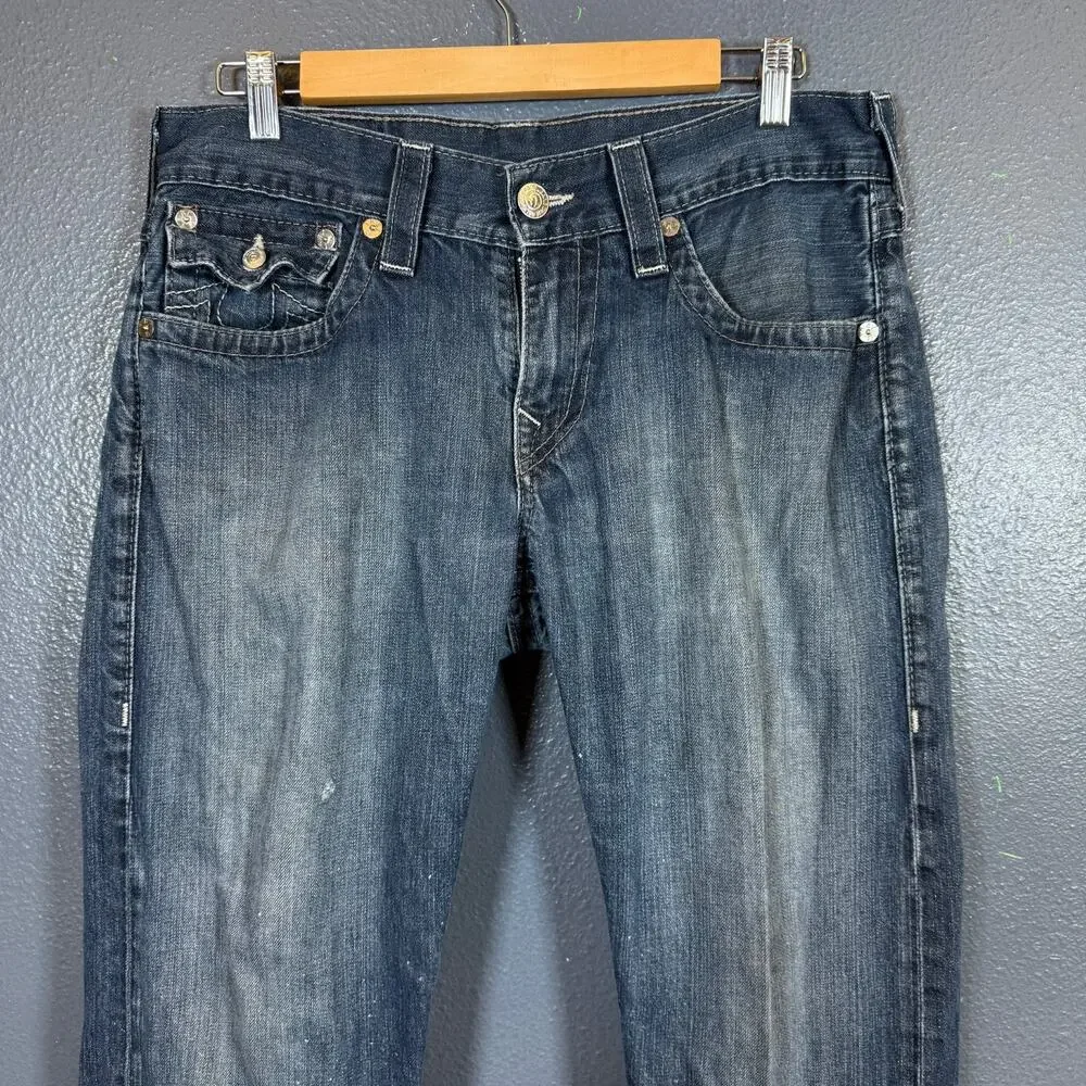 True Religion 35/32 men’s blue denim jeans baggy distressed pants